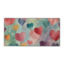 Cozy Watercolor Hearts Aesthetic Desk Mat