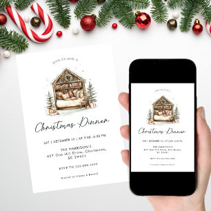Cozy watercolor Holiday Dinner Christmas Invitation