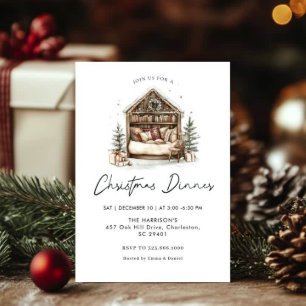 Cozy watercolor  Holiday Dinner Christmas Invitation