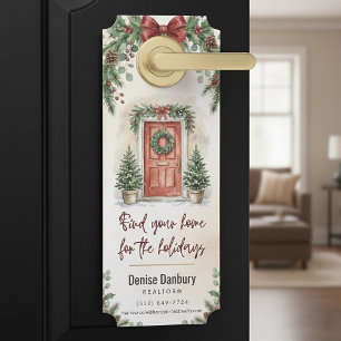 Cozy Watercolor Holiday Home Real Estate Door Hanger