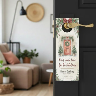 Cozy Watercolor Holiday Home Real Estate Door Hanger
