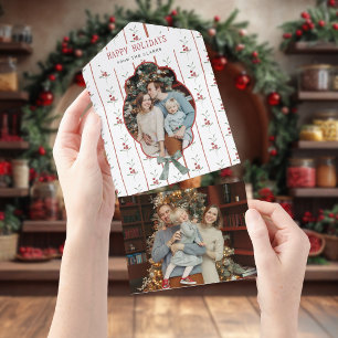 Cozy Watercolor Holly Green Bow Photo All In One Invitation