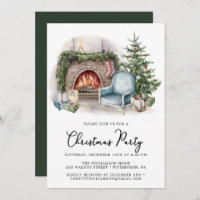 Cozy Watercolor Home Christmas Party Invitation