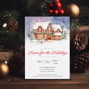 Cozy Watercolor Home for the Holidays Party Holiday Card