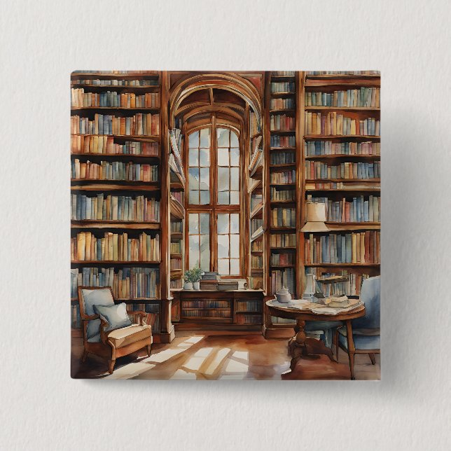 Cozy Watercolor Library Button (Front)