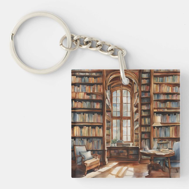 Cozy Watercolor Library Keychain (Front)