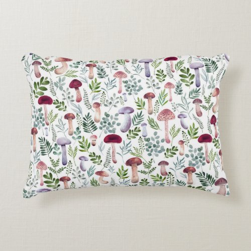 Cozy Watercolor Mushrooms Pattern   Accent Pillow