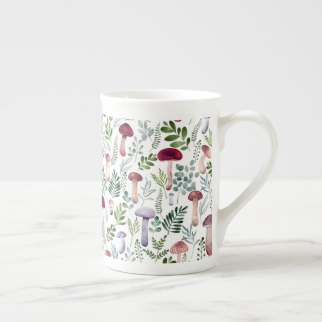 Cozy Watercolor Mushrooms Pattern     Bone China Mug (Right)
