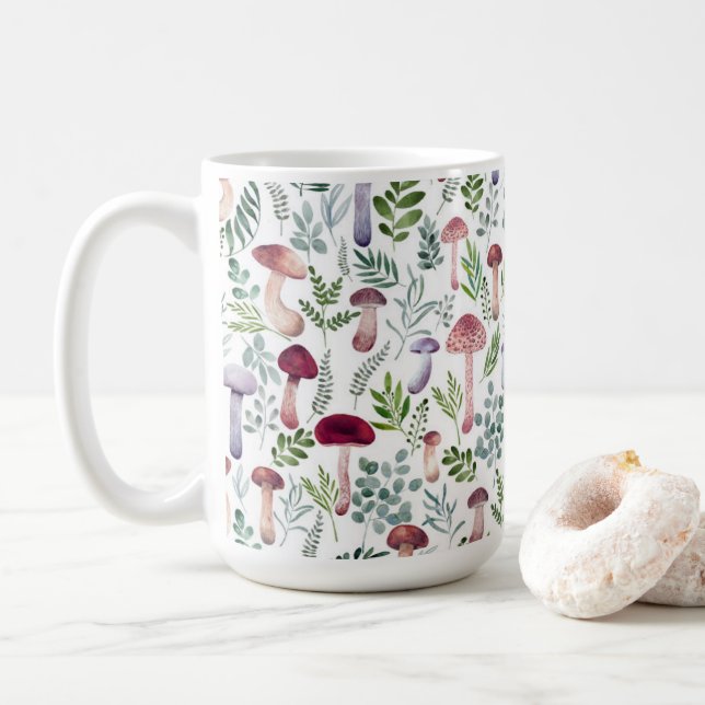 Cozy Watercolor Mushrooms Pattern    Coffee Mug (With Donut)