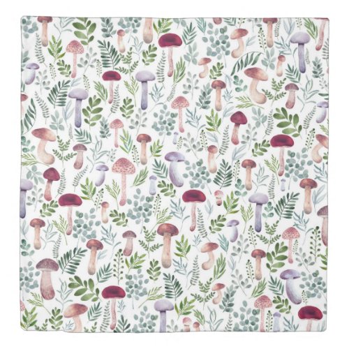 Cozy Watercolor Mushrooms Pattern   Duvet Cover