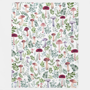 Cozy Watercolor Mushrooms Pattern Fleece Blanket