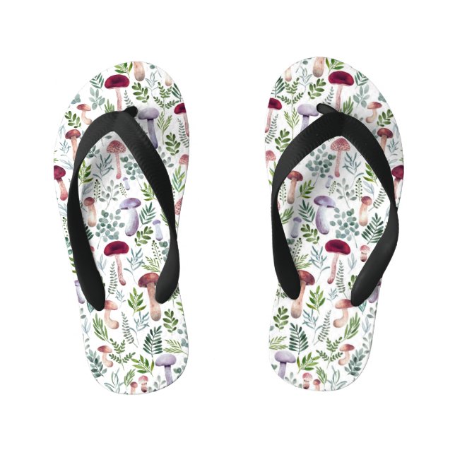 Cozy Watercolor Mushrooms Pattern    Kid's Flip Flops (Footbed)