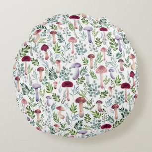 Cozy Watercolor Mushrooms Pattern Round Pillow