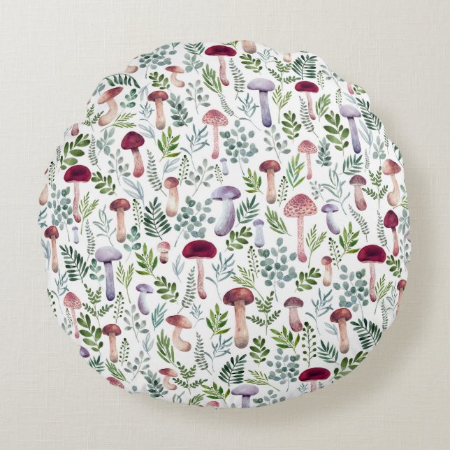 Cozy Watercolor Mushrooms Pattern   Round Pillow (Front)
