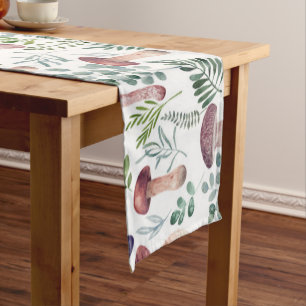 Cozy Watercolor Mushrooms Pattern Short Table Runner