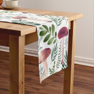 Cozy Watercolor Mushrooms Pattern Short Table Runner