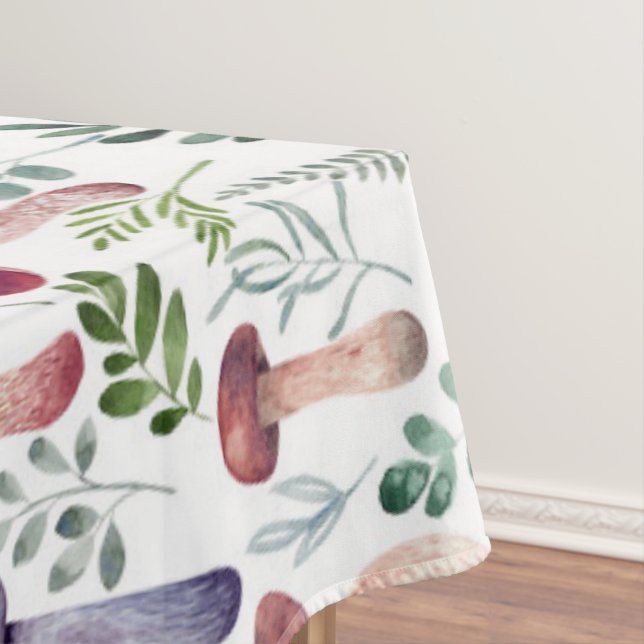 Cozy Watercolor Mushrooms Pattern   Tablecloth (In Situ)