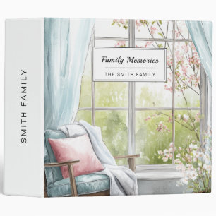 Cozy Watercolor Reading Nook Window Spring Garden 3 Ring Binder