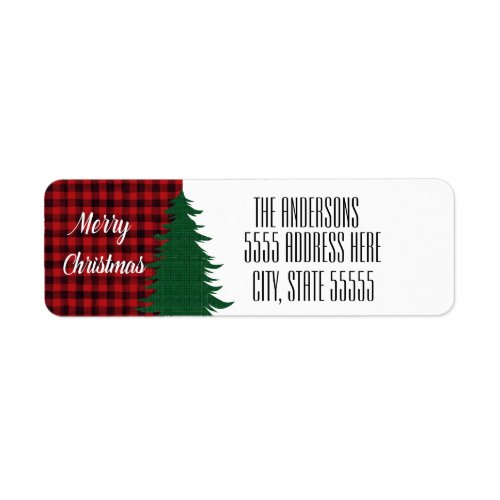 Cozy Watercolor Red Christmas Plaid Personalized Label