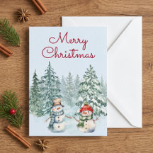 Cozy Watercolor Snowman Family Christmas