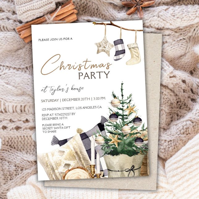 Cozy Watercolor Tree | Christmas Party Invitation (Creator Uploaded)