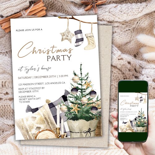 Cozy Watercolor Tree  Christmas Party Invitation