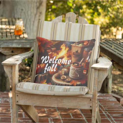 Cozy Welcome Fall Seasonal Outdoor Throw Pillow