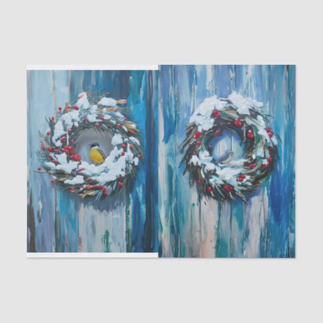 Cozy Welcome, Winter Wreath and Birds Tissue Paper (Front)