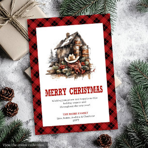 Cozy Western Buffalo Plaid Holiday Greeting Card