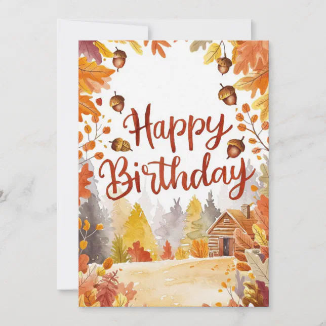 Cozy Whimsical Forest Autumn Fall Happy Birthday Card | Zazzle