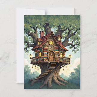 Cozy Whimsical Treehouse Made From Antique Books Postcard