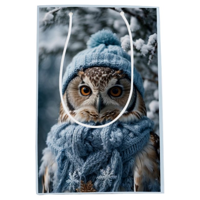 Cozy Whimsical Winter Wonderland Owl Medium Gift Bag (Front)