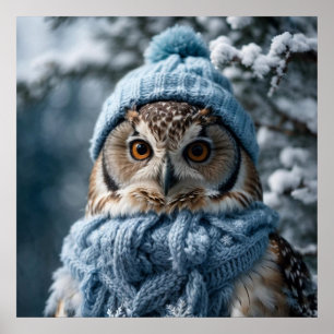 Cozy Whimsical Winter Wonderland Owl Poster