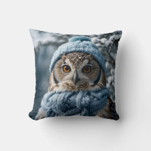 Cozy Whimsical Winter Wonderland Owl Throw Pillow