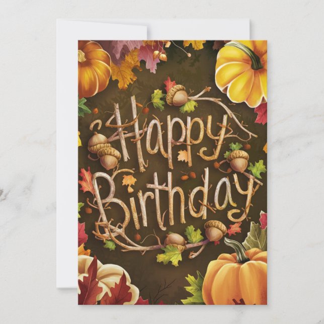 Cozy Whimsical Wish Autumn Fall Happy Birthday Card (Front)
