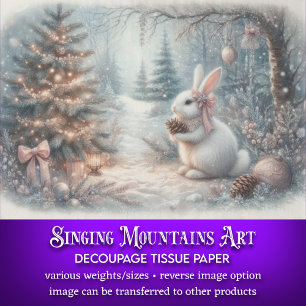Cozy White Bunny Christmas Woodland Decoupage Tissue Paper