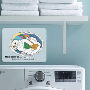 Cozy White Cat Laundry Basket Funny Blue Door Sign