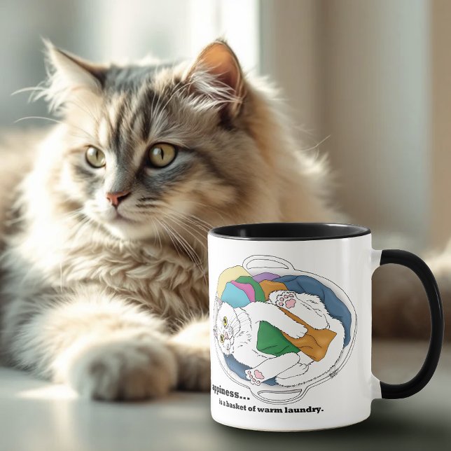 Cozy White Cat Laundry Basket Funny Blue Mug (Creator Uploaded)