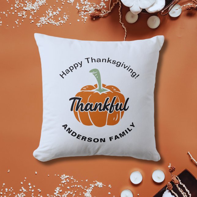 Cozy White Happy Thanksgiving  Throw Pillow (Creator Uploaded)