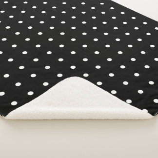 Cozy White Polka Dot Pattern on Black Sherpa Blanket