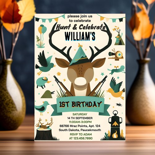 cozy Wild Camo Oh Deer Duck hunting 1st birthday Invitation