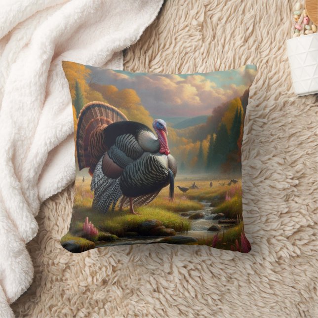 Cozy Wild Turkey Throw Pillow (Blanket)