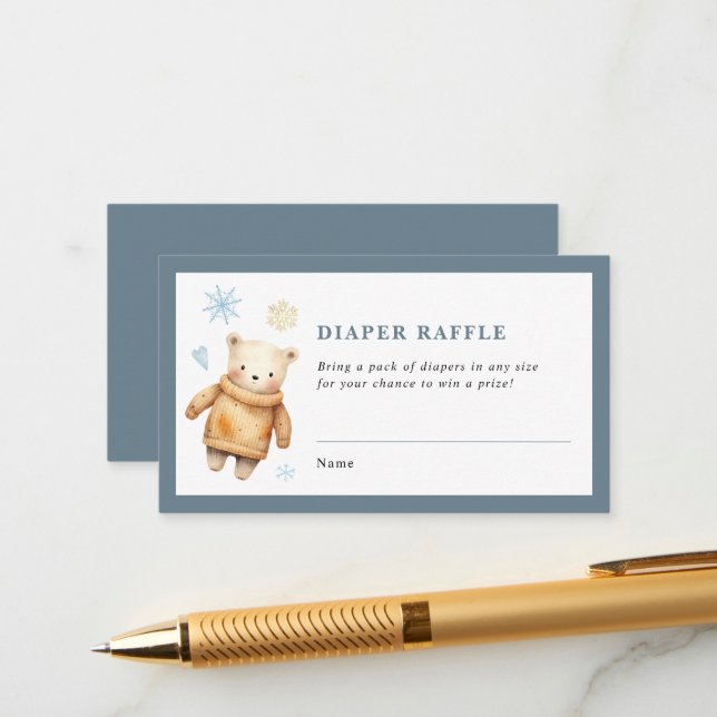 Cozy Winter Baby Shower Diaper Raffle Ticket Enclosure Card (Front/Back In Situ)