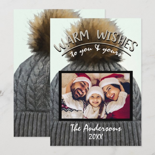 Cozy Winter Beanie Hat Holiday Christmas Photo Invitation (Front/Back)
