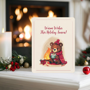 Cozy Winter Bear with Fireplace Christmas Cheer Holiday Card