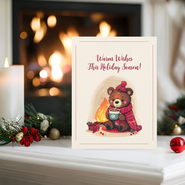 Cozy Winter Bear with Fireplace Christmas Cheer  Holiday Card (Creator Uploaded)