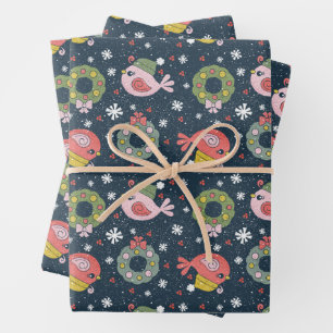 Cozy Winter Bird in a Cute Knit Cap Holiday Wrapping Paper Sheets