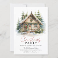 Cozy Winter Cabin Christmas Party Invitation