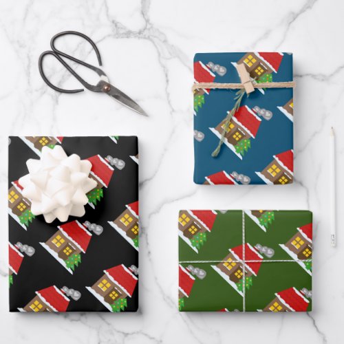 Cozy winter cabin Christmas wrapping paper sheets