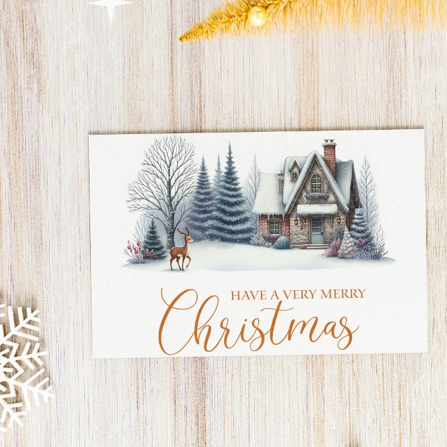 Cozy Winter Cabin “Have a Very Merry Christmas" Holiday Postcard (Creator Uploaded)